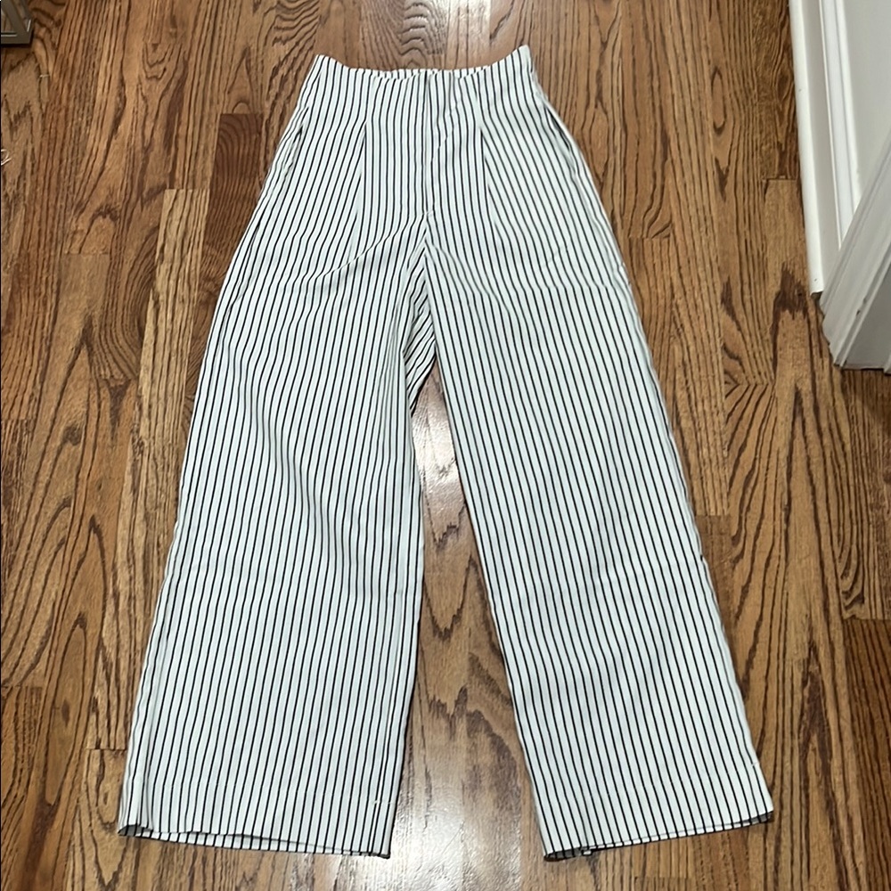 Black and White Striped Wide-Leg Pants